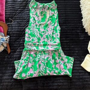 Lilly Pulitzer Romper Green and Purple Floral Sleeveless Romper Med